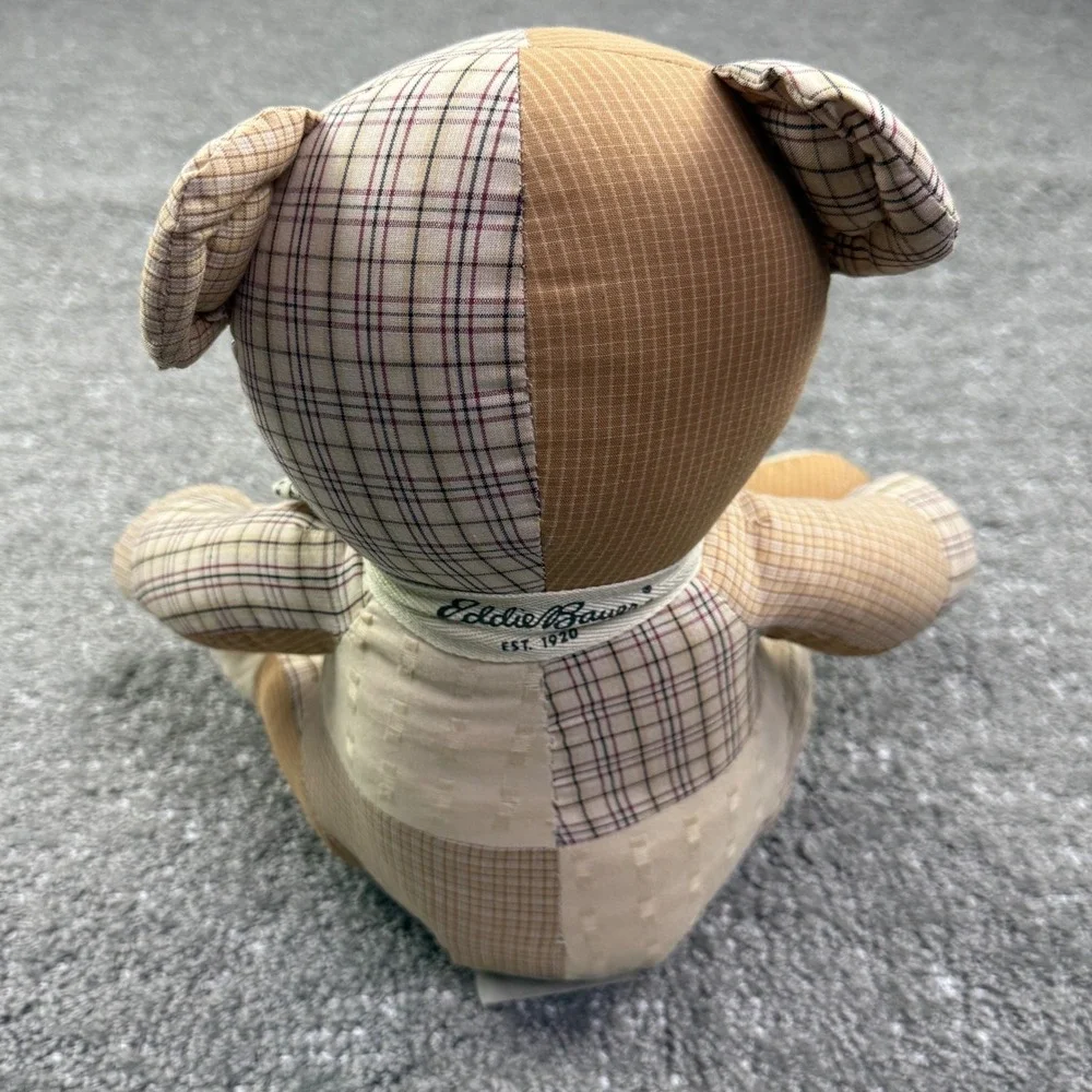 Eddie Bauer Teddy Bear Unisex Medium Tan Patchwork Plaid Cotton Plush Toy 101